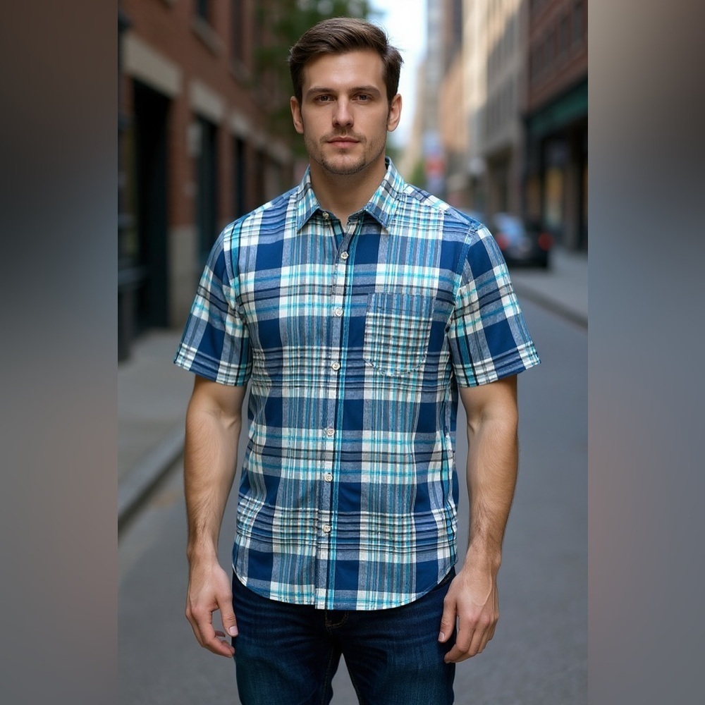 Aeropostale Men's Blue and White Plaid Shirt